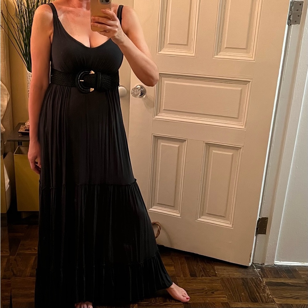 Maxi A line dark green summer V neck dress size M